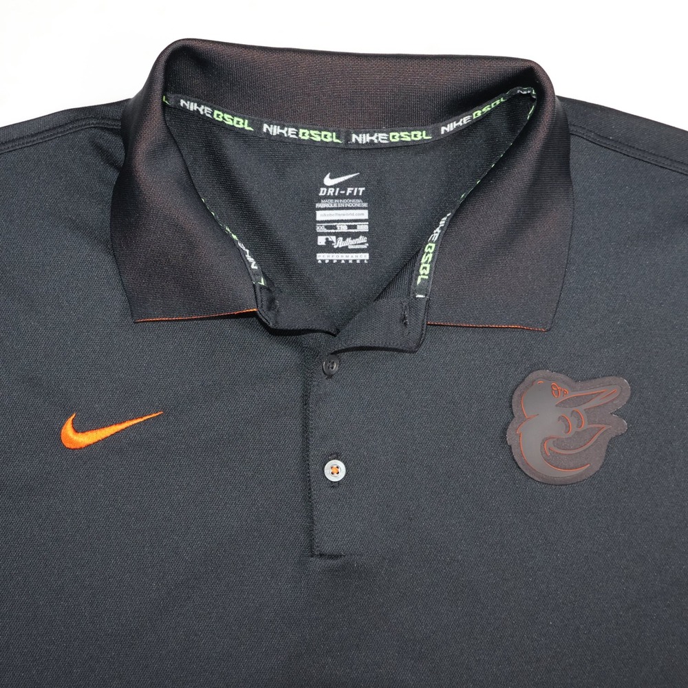 Nike Baltimore Orioles MLB Polo Shirt Mens XXL Black Dri-Fit Short Sleeve